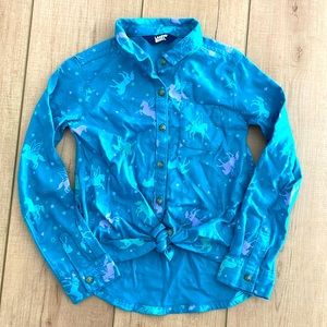 Lands’ End Girl’s Blue Unicorn Button Down